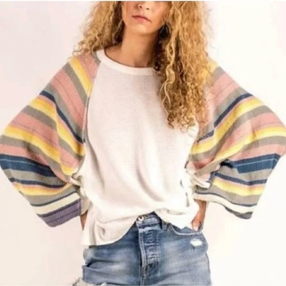 We the Free Rainbow Balloon Sleeve Sweater - Picture 3 of 9